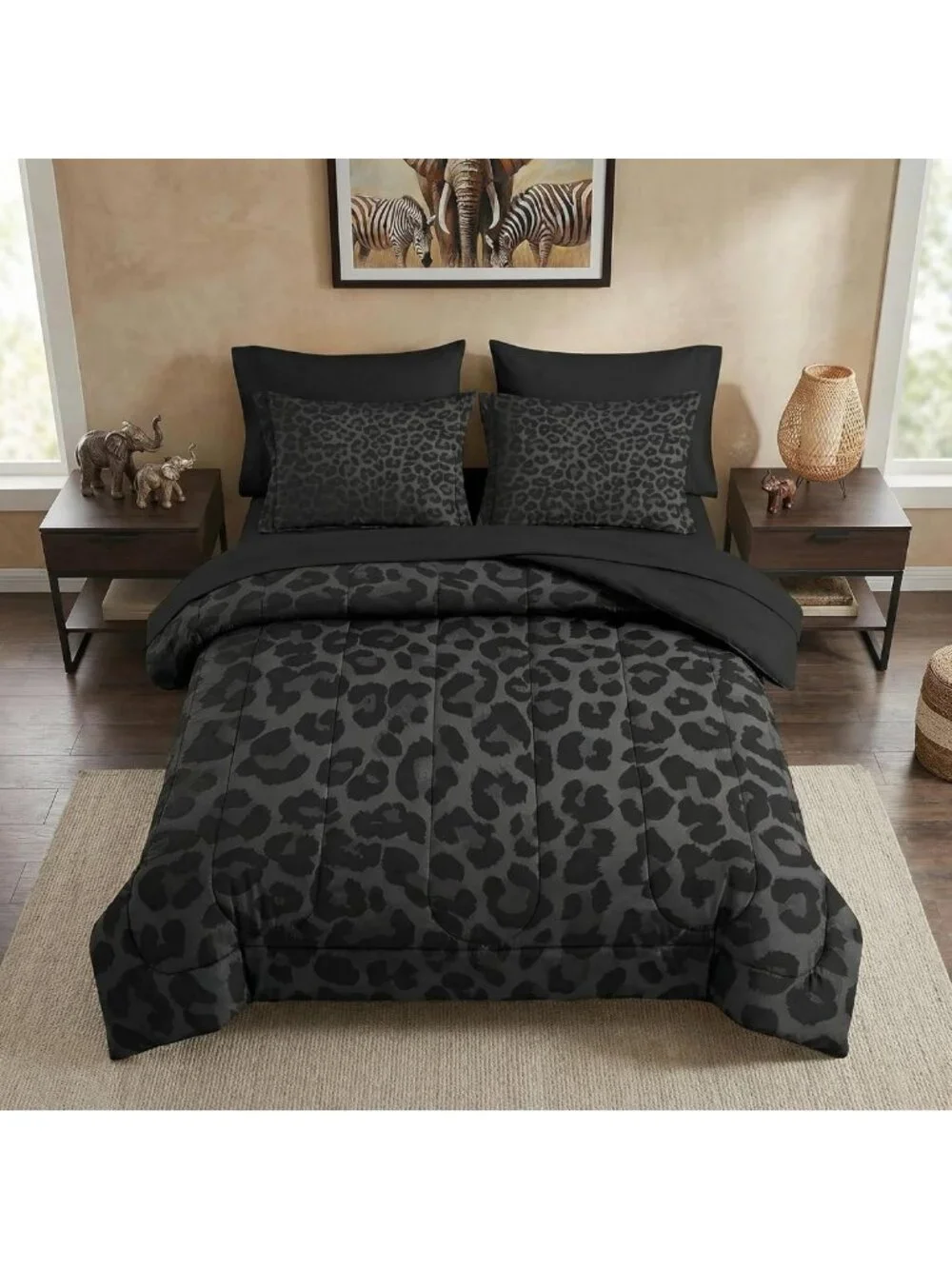 Leopard Print Queen Comforter Set with Sheets, 7-Piece Bedding Ensemble